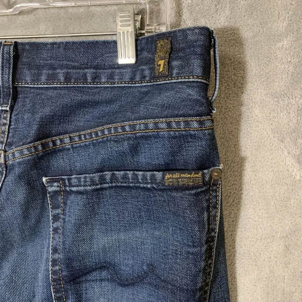 7 For All Mankind Jeans Austyn Men 33x26.5 USA Made Whiskered Blue Denim READ